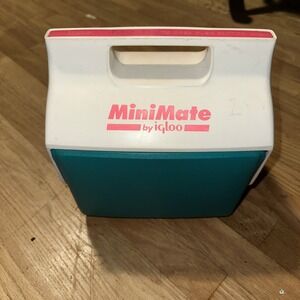 Vintage 1990's Mini Mate Cooler By Igloo Made In USA Retro Hot Pink Neon Teal